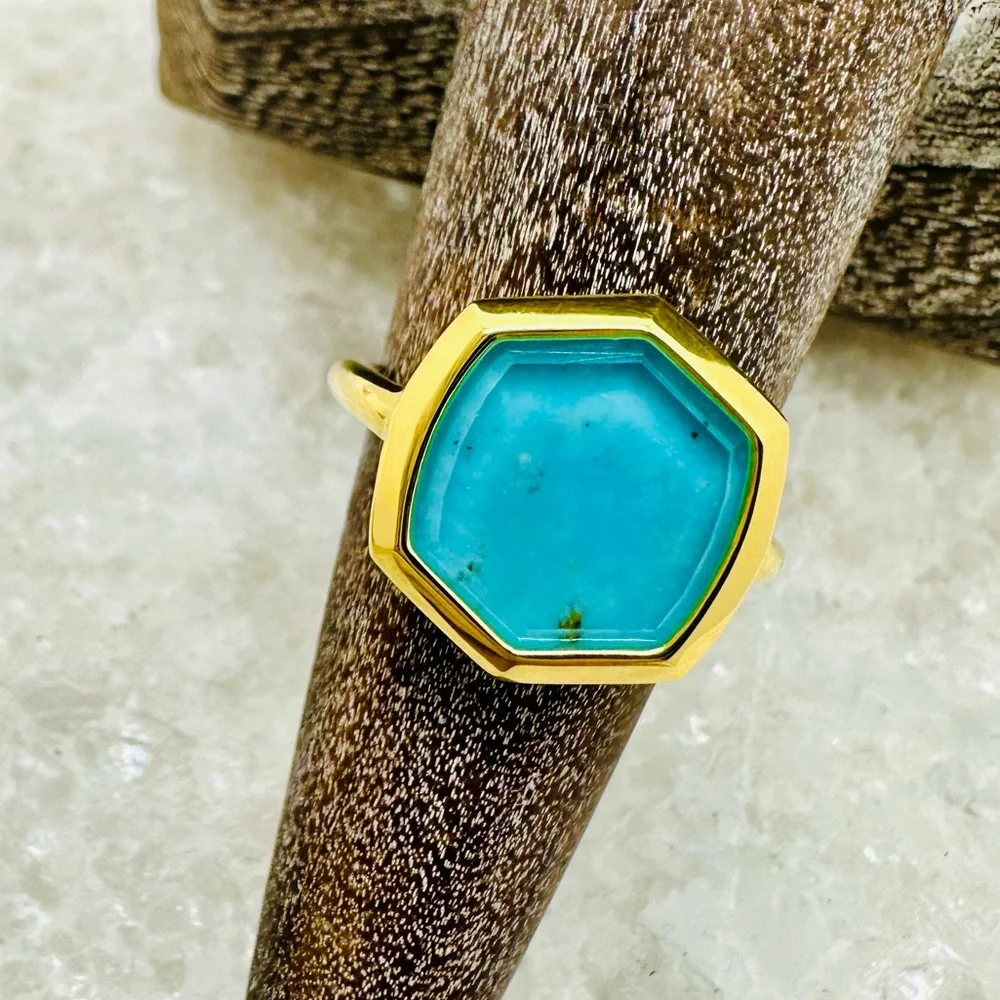 NEW! Kendra Scott Davis 18k Gold Vermeil Turquoise Cocktail Ring - Picture 12 of 17